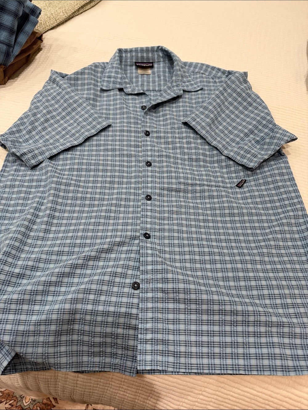 Patagonia Light Blue Plaid Short-Sleeve Button-Down Shirt